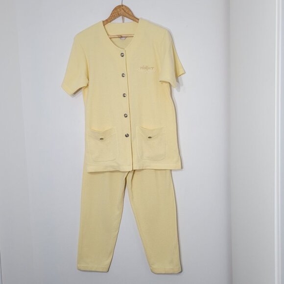 Vintage Midyat Soft Yellow 90s Thermal Texture Y2K Matching Set Short Sleeve - Picture 1 of 14